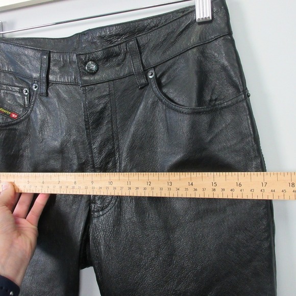 Diesel Genuine Leather Pants Womens Bootcut 26 Black Moto Low Rise Vtg Y2k 644 - Picture 13 of 16
